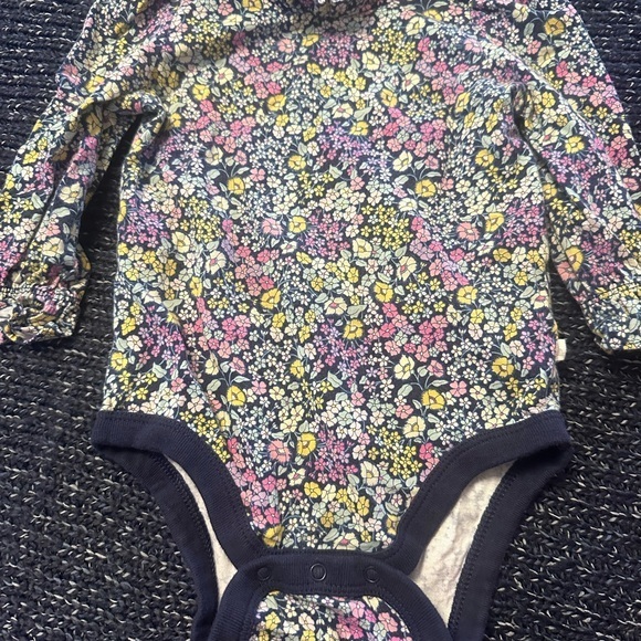 GAP Other - Baby Gap Floral Long Sleeve Bodysuit 6-12M Organic Cotton Navy Pink Yellow